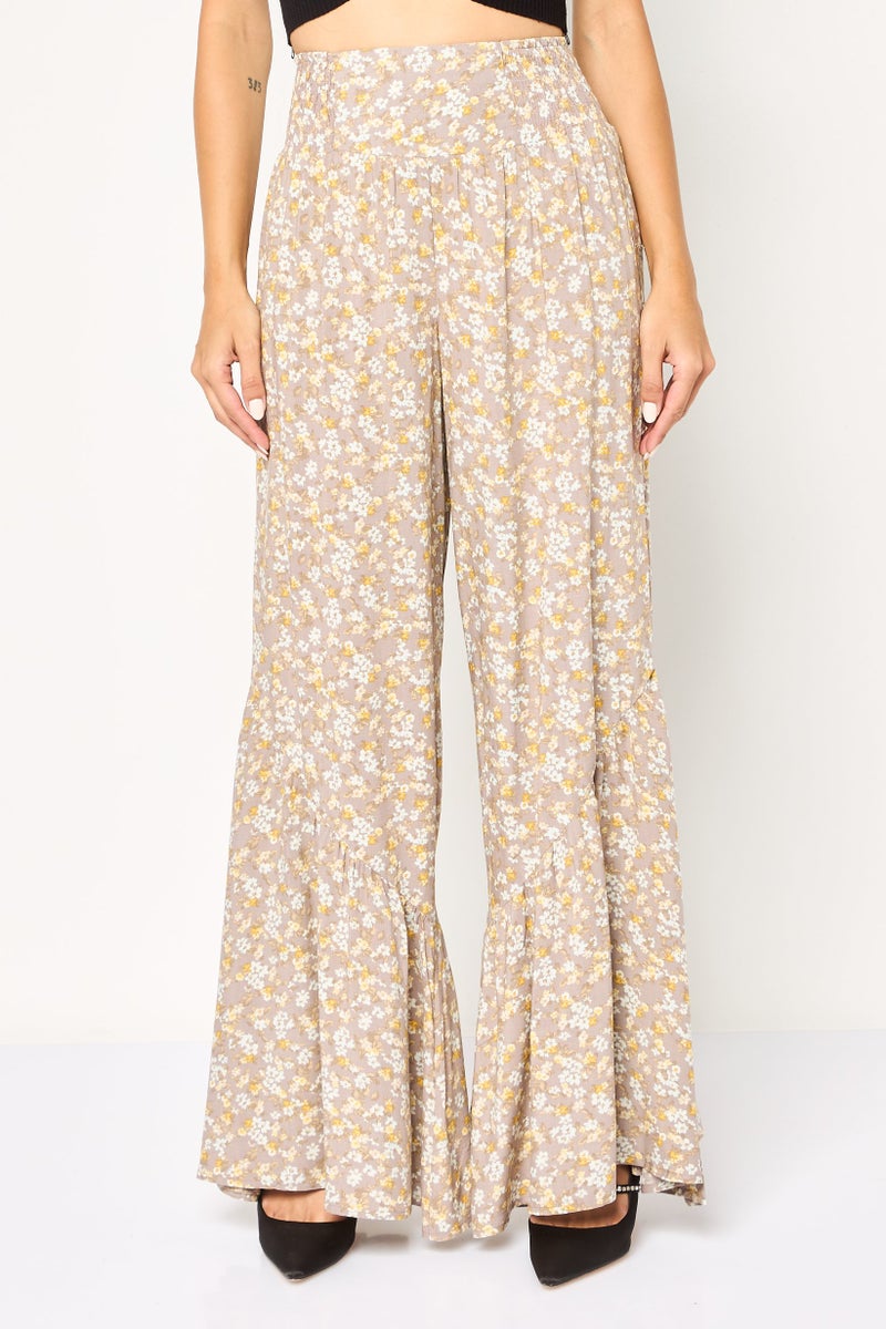 FOREVER 21 سروال نسائي واسع مزخرف بالورود بتصميم عادي - Image 1