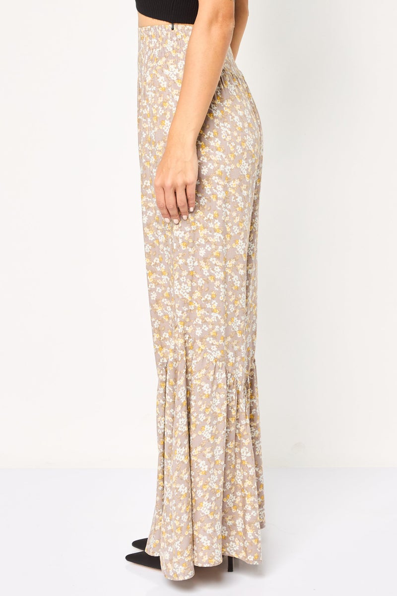 FOREVER 21 سروال نسائي واسع مزخرف بالورود بتصميم عادي - Image 3