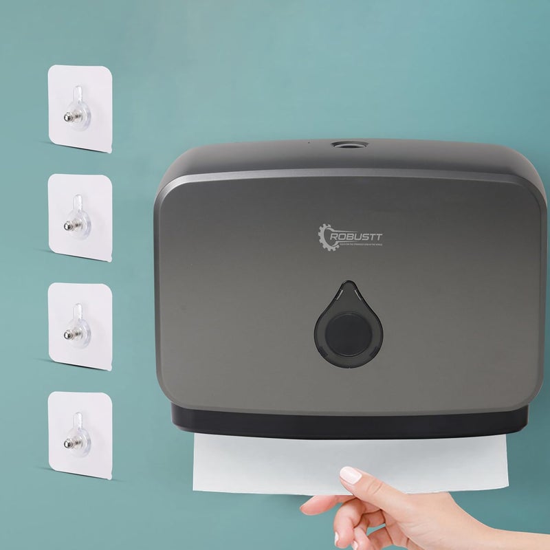 Robustt WallMounted VNM Fold Paper Hand Towel Dispenser Grey with 4 Adhesive Hooks Large Capacity Durable ABS Material WaterResistant Push Button Lock Pack of 1 - Image 1