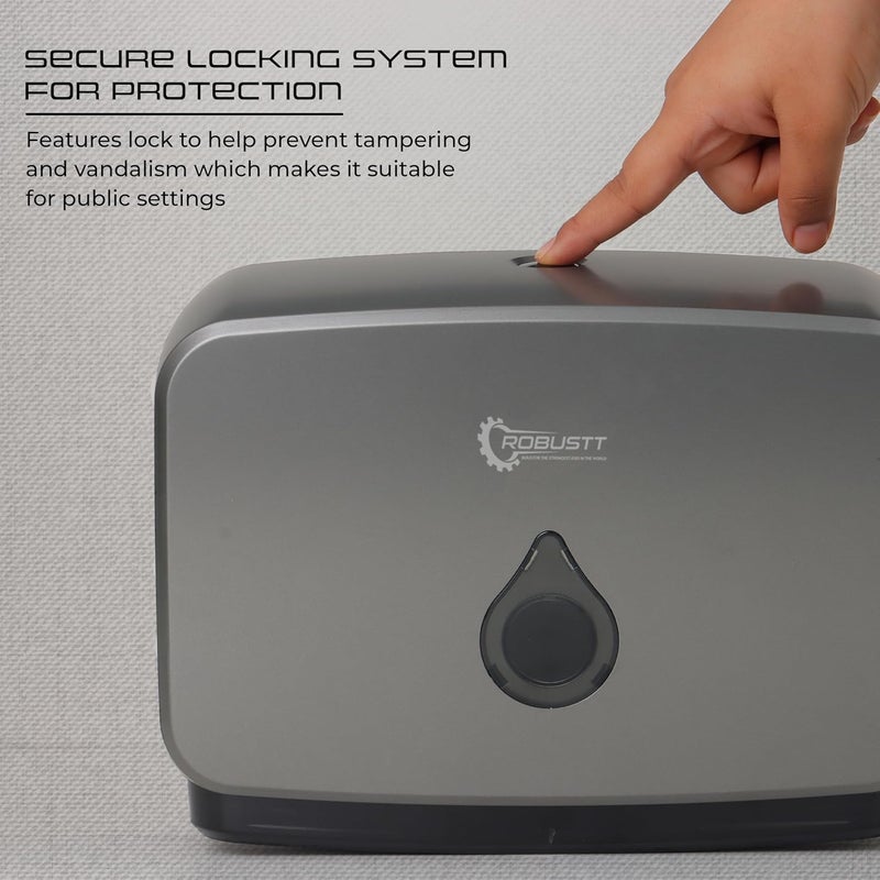 Robustt WallMounted VNM Fold Paper Hand Towel Dispenser Grey with 4 Adhesive Hooks Large Capacity Durable ABS Material WaterResistant Push Button Lock Pack of 1 - Image 4