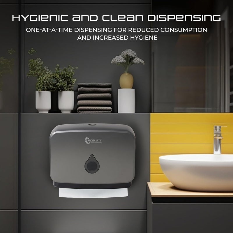 Robustt WallMounted VNM Fold Paper Hand Towel Dispenser Grey with 4 Adhesive Hooks Large Capacity Durable ABS Material WaterResistant Push Button Lock Pack of 1 - Image 2