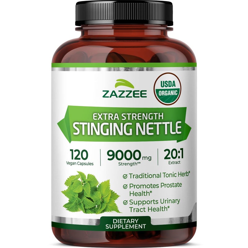 Zazzee USDA Organic Stinging Nettle 20:1 Extract, 9000 mg Strength, 120 Vegan Capsules, 4 Month Supply, Concentrated, Standardized 20X Extract, Certified Organic, 100% Vegetarian, All-Natural, Non-GMO - Image 1