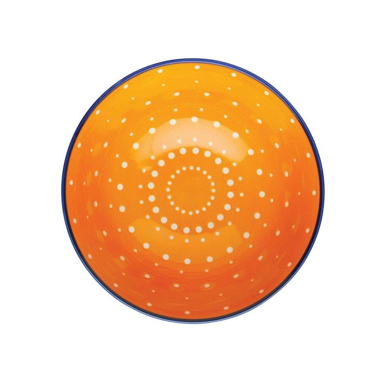 KitchenCraft Set of 4 Glazed Stoneware Bowls for thinKitchen:, Spotty/Textile Pattern, Bright Orange Ceramic Bowls with Footed Base, Microwave & Dishwasher Safe, 15.7 cm - Image 3