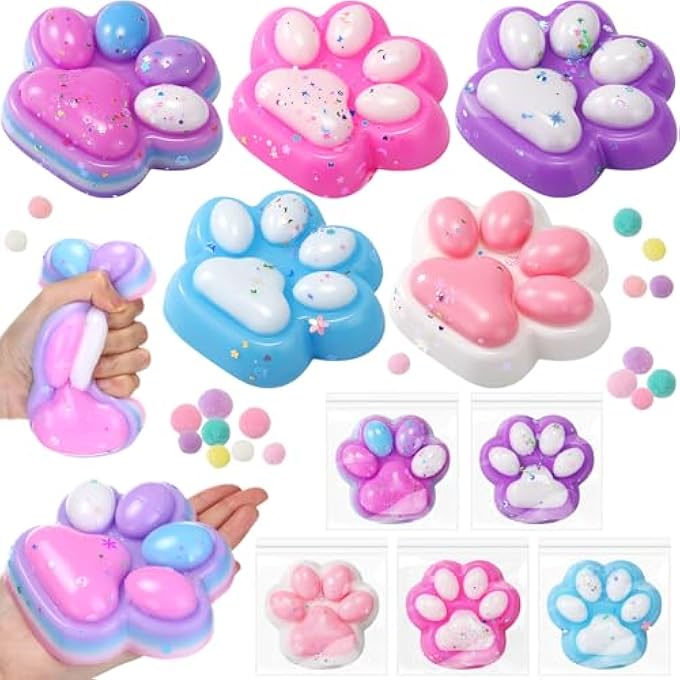 Arrowbash 5 Pack Large Cat Paw Taba Squeeze, 5 Inch Handmade Taba Soft Big Cat Paw Silicone Squeeze, Quick Rebound Stress Relief for Adults Office Relaxation Birthday Gifts (Sequin) - Image 1