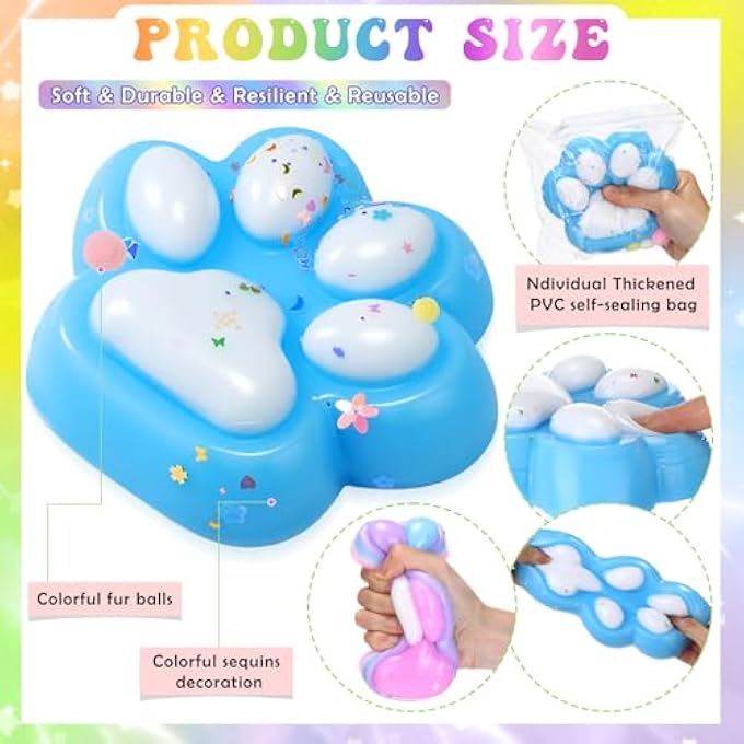 Arrowbash 5 Pack Large Cat Paw Taba Squeeze, 5 Inch Handmade Taba Soft Big Cat Paw Silicone Squeeze, Quick Rebound Stress Relief for Adults Office Relaxation Birthday Gifts (Sequin) - Image 3