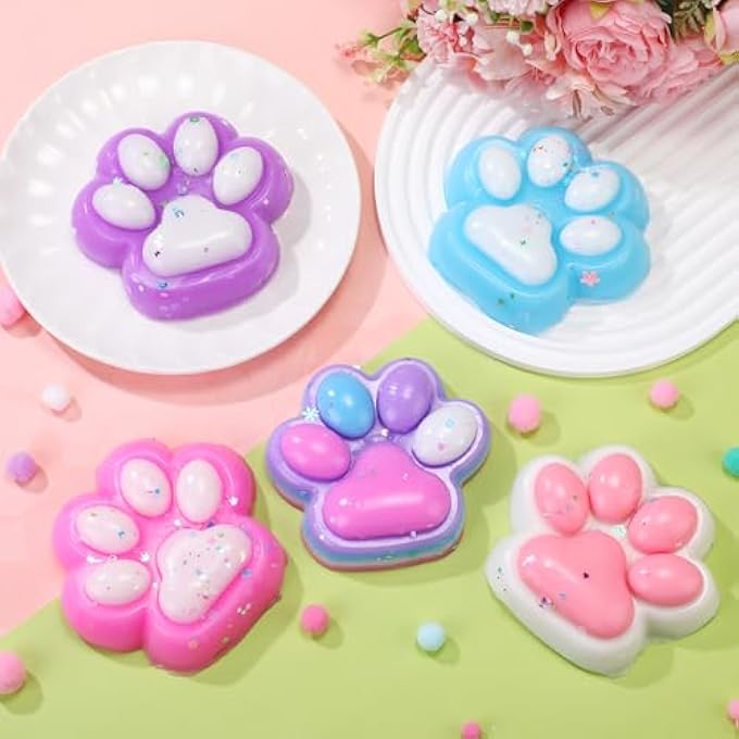 Arrowbash 5 Pack Large Cat Paw Taba Squeeze, 5 Inch Handmade Taba Soft Big Cat Paw Silicone Squeeze, Quick Rebound Stress Relief for Adults Office Relaxation Birthday Gifts (Sequin) - Image 5