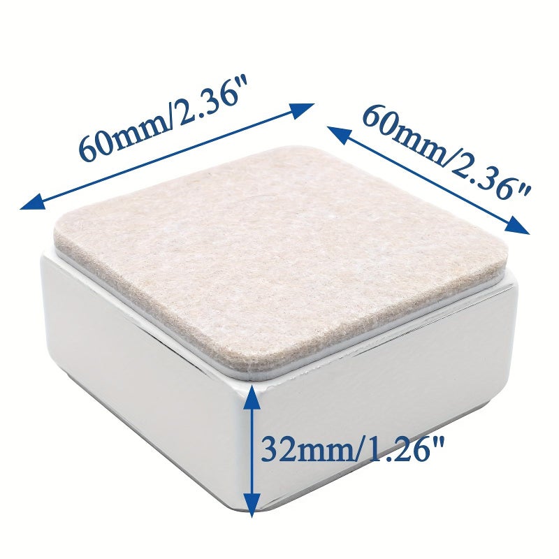 4 Pcs Self Adhesive Bed Risers Square Carbon Steel Furniture Lifts with Felt Pad Bottom Adds 1.2 Inch Height Heavy Duty Table Sofa Elevators White - Image 3