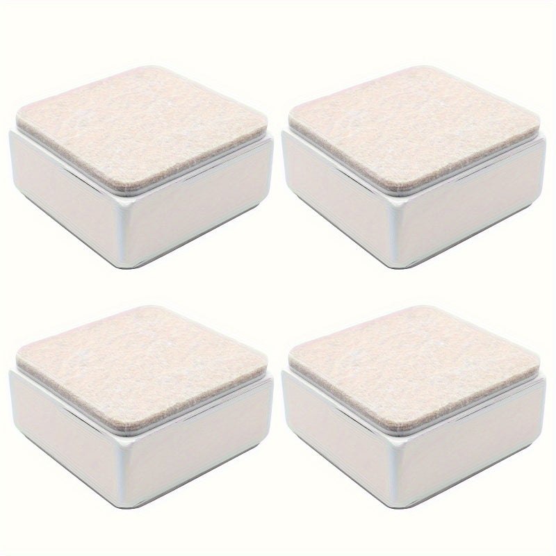 4 Pcs Self Adhesive Bed Risers Square Carbon Steel Furniture Lifts with Felt Pad Bottom Adds 1.2 Inch Height Heavy Duty Table Sofa Elevators White - Image 1
