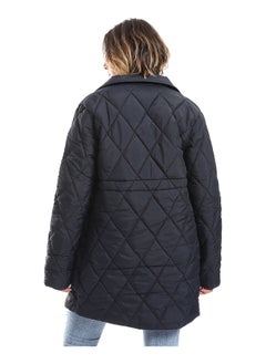 Andora Double Breasted Button Plain Navy Blue Puffer Jacket_Blue  - Image 3