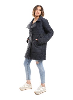 Andora Double Breasted Button Plain Navy Blue Puffer Jacket_Blue  - Image 2