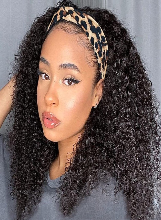 Eooma Curly Headband Wig Human Hair Wigs for Black Women (14 inch) Brazilian Curly None Lace Front Wigs Human Hair Scarf No Gel Gluelees Remy Hair Headband Wig - Image 1
