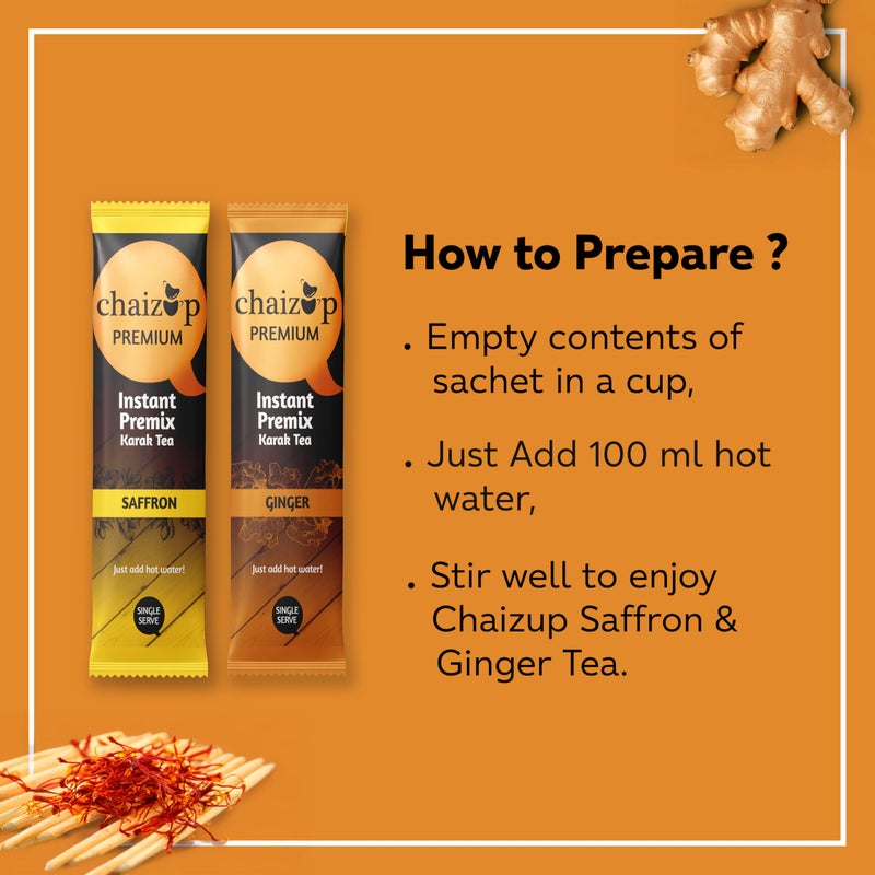 Chaizup Premium 1 Min Instant Assorted Tea Pack - 20 Sachets | Ginger & Saffron Flavours | 20 Servings | 2 Packs (10 Flavours Each) | 280g - Image 5