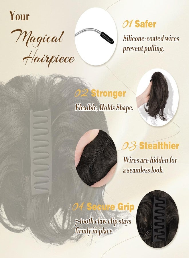 فيشبن وصلات شعر ذيل حصان قصيرة بمشبك من فيشفين - وصلات شعر معدنية مرنة قابلة للثني، بتصميم كعكة فوضوية منفوشة، وصلات شعر صناعية مستقيمة للنساء، أطراف سوداء ورمادية وبيضاء - Image 3