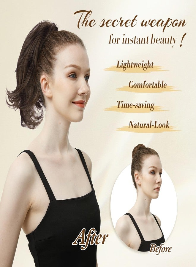 فيشبن وصلات شعر ذيل حصان قصيرة بمشبك من فيشفين - وصلات شعر معدنية مرنة قابلة للثني، بتصميم كعكة فوضوية منفوشة، وصلات شعر صناعية مستقيمة للنساء، أطراف سوداء ورمادية وبيضاء - Image 5