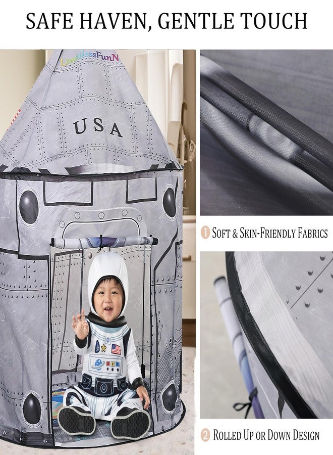 LimitlessFunN 4pc Space Rocket Ship Kids Pop Up Play Tent, Crawl Tunnel, Ball Pit | Includes Star Lights & Carrying Case |, Children Indoor Castle Playhouse for Boys, Toddlers, 47" D x 126" W x 53" H - Image 5