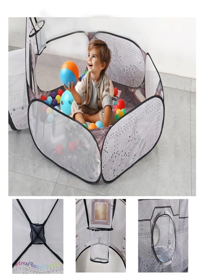 LimitlessFunN 4pc Space Rocket Ship Kids Pop Up Play Tent, Crawl Tunnel, Ball Pit | Includes Star Lights & Carrying Case |, Children Indoor Castle Playhouse for Boys, Toddlers, 47" D x 126" W x 53" H - Image 3