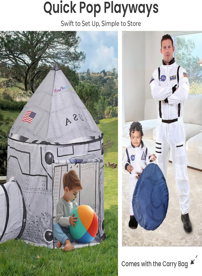 LimitlessFunN 4pc Space Rocket Ship Kids Pop Up Play Tent, Crawl Tunnel, Ball Pit | Includes Star Lights & Carrying Case |, Children Indoor Castle Playhouse for Boys, Toddlers, 47" D x 126" W x 53" H - Image 4