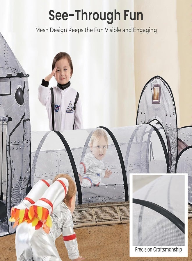 LimitlessFunN 4pc Space Rocket Ship Kids Pop Up Play Tent, Crawl Tunnel, Ball Pit | Includes Star Lights & Carrying Case |, Children Indoor Castle Playhouse for Boys, Toddlers, 47" D x 126" W x 53" H - Image 2