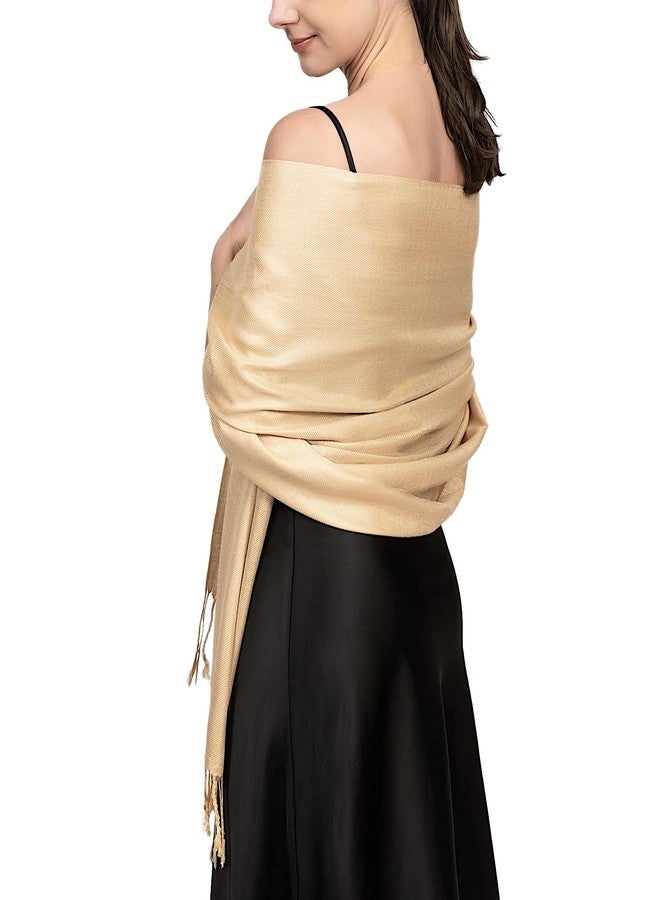 Achillea Soft Silky Pashmina Scarf for Women - Shawl Wrap for Evening Dresses, Bridesmaids, Weddings & Everyday Wear (Champagne) - Image 1