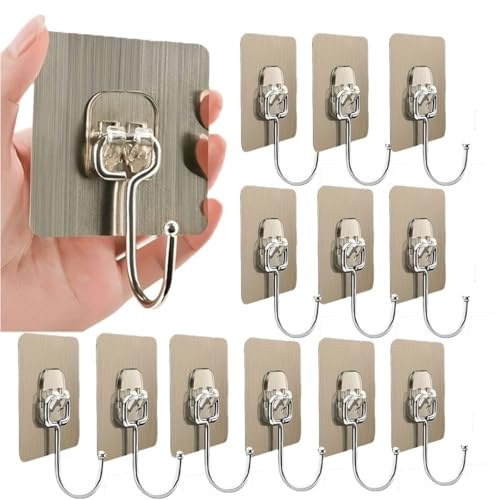 DALUCI Large Adhesive Wall Hook – Heavy Duty Wall Hanger Hooks for Hanging Without Drill | Waterproof, Rustproof Wall Stick Hooks for Kitchen, Bathroom, Home & Office Use (Big Hook Golden, 20) - Image 1