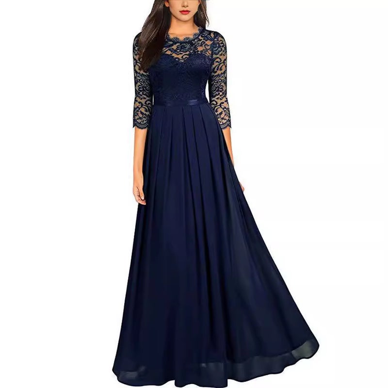 Women's Lace Patchwork A-Line Maxi Dress - Image 4