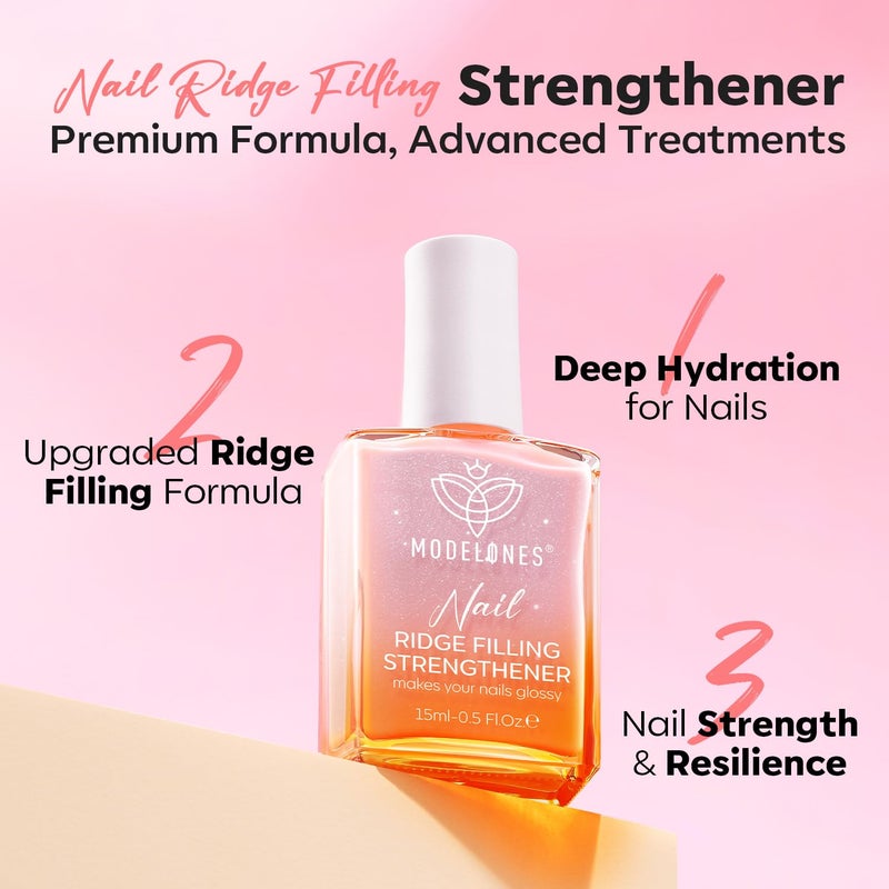 modelones Nail Strengthener Glitter Pink Nail Polish Nail Repair for Damaged Nails Hardener and Growth Polish Nail Care15ml - Image 2