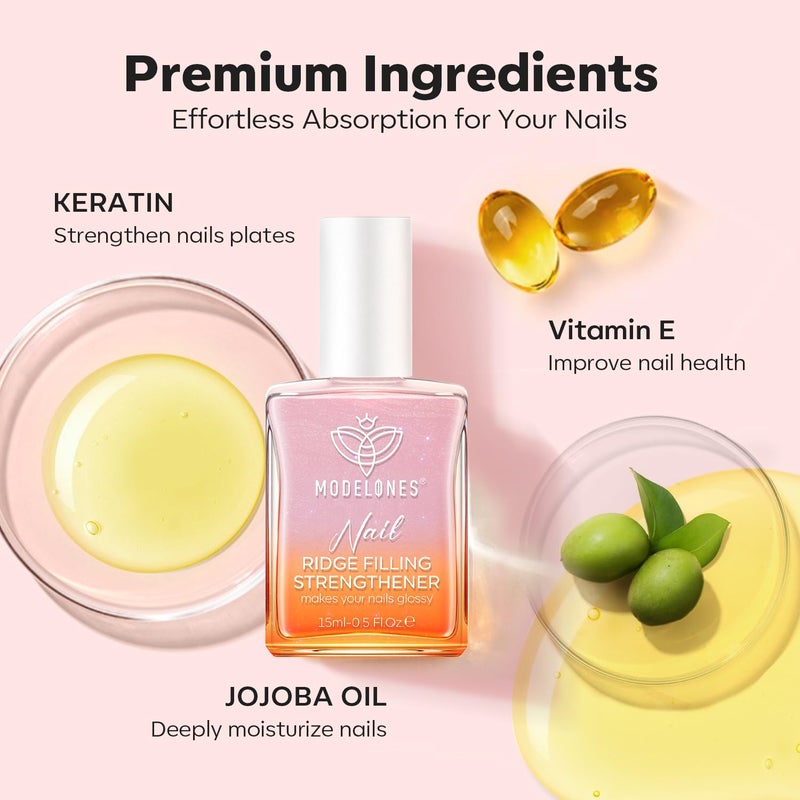 modelones Nail Strengthener Glitter Pink Nail Polish Nail Repair for Damaged Nails Hardener and Growth Polish Nail Care15ml - Image 5