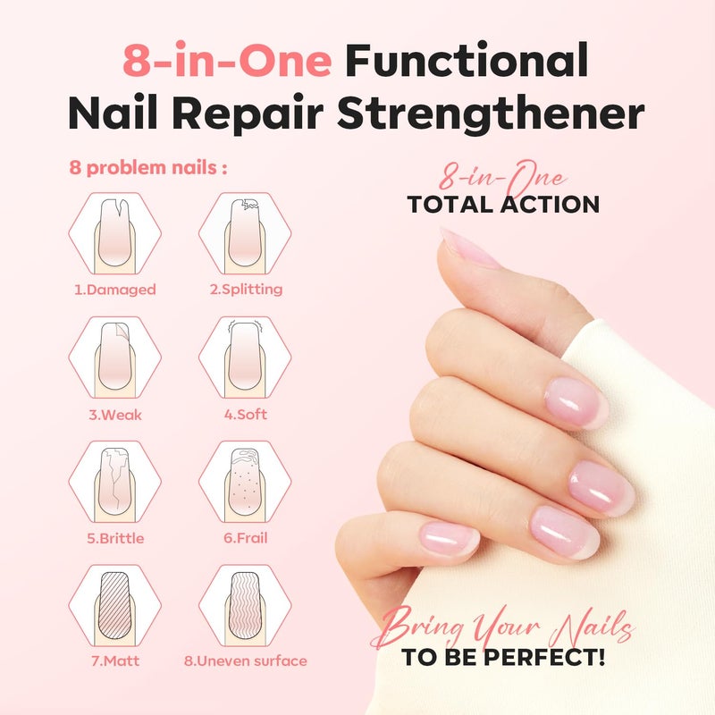 modelones Nail Strengthener Glitter Pink Nail Polish Nail Repair for Damaged Nails Hardener and Growth Polish Nail Care15ml - Image 3