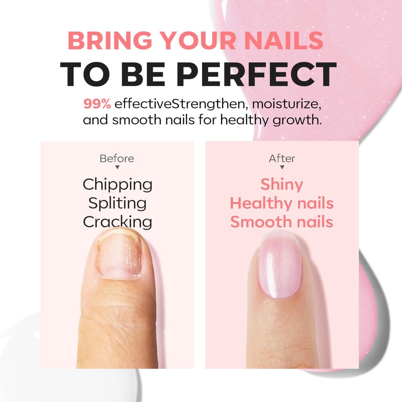 modelones Nail Strengthener Glitter Pink Nail Polish Nail Repair for Damaged Nails Hardener and Growth Polish Nail Care15ml - Image 4