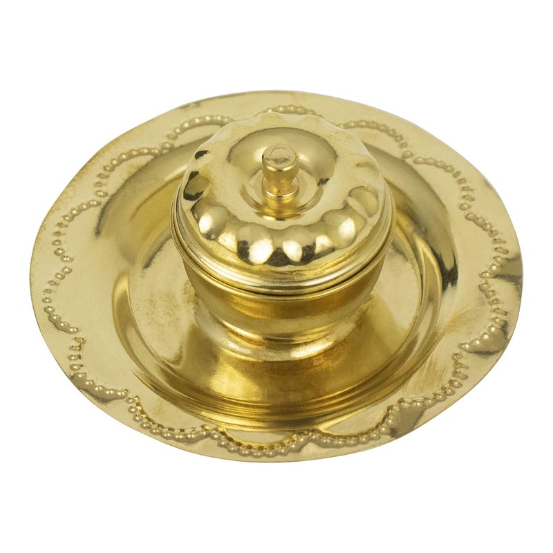 Spillbox Brass Box Pooja Puja Roli Chawal Chandan Haldi Kumkum Puja Box Sindoor Turmeric Dabbi Dibbi Dhani Dani Lid Holder Articles Decor Gifts Apple Kumkum Plate5 - Image 3
