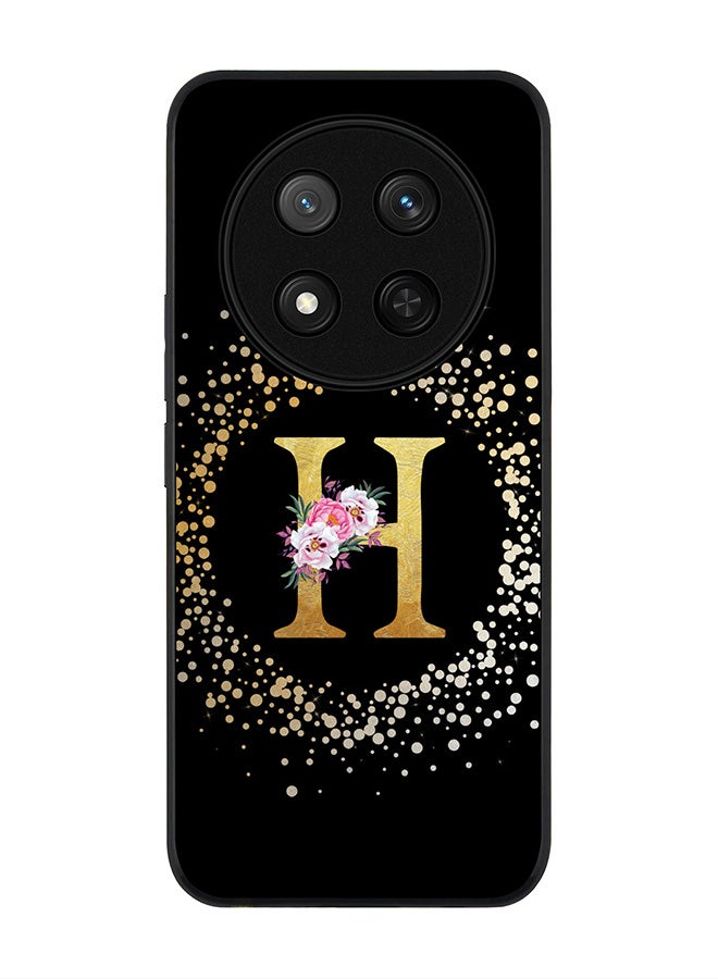 Stylizedd غطاء لهاتف Honor X9c / Honor Magic7 Lite 5G، حماية كاميرا نحيفة، غطاء هاتف مضاد للصدمات - مونوغرام زهور مخصص - H (أسود) - Image 1