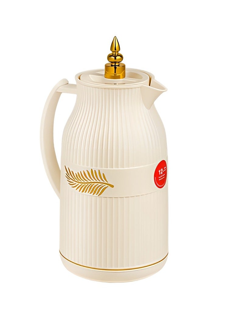 BASURRAH Basra Tea and Coffee Thermos - Glossy Beige with Elegant Leaf Pattern - 1 Liter Capacity - Keeps Warm for 12 Hours  - Image 2