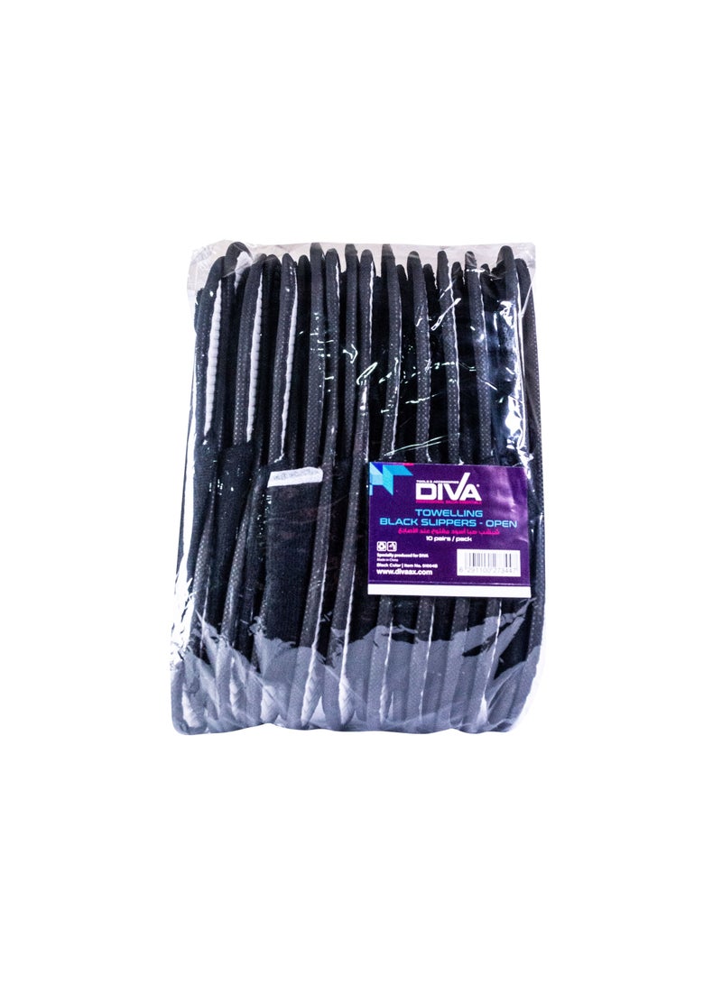 Diva Disposable Slippers Toweling Open Black 10pcs
