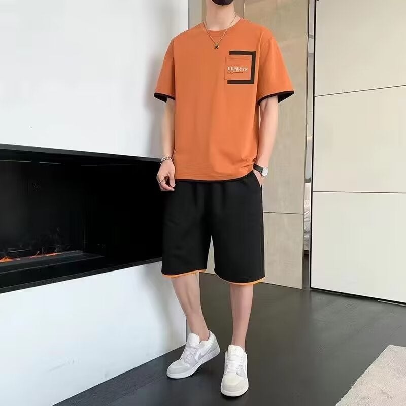 Mens Harajuku Summer Casual Suit Orange  - Image 1