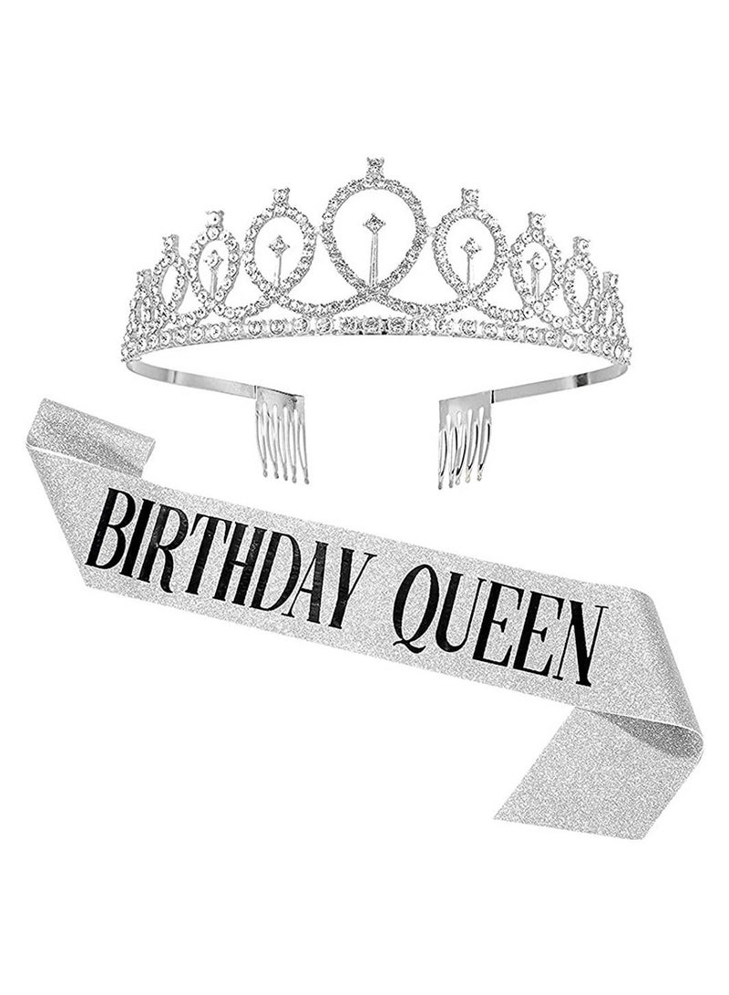 MARGOUN شريط عيد الميلاد الملكي وتاج الماس المرصع بالخرز مجموعة زينة عيد الميلاد للفتيات والنساء لوازم الحفلات فضي - Image 1