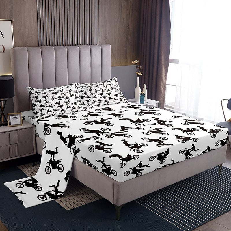 Feelyou Feelyou Motocross Rider Bed Cover for Kids Boys Children Extreme Sports Motorcycle Bed Cover Set Dirt Bike Motorbike Sheets Deep Pocket Boy Room Decor Bedding Twin Size 3Pcs