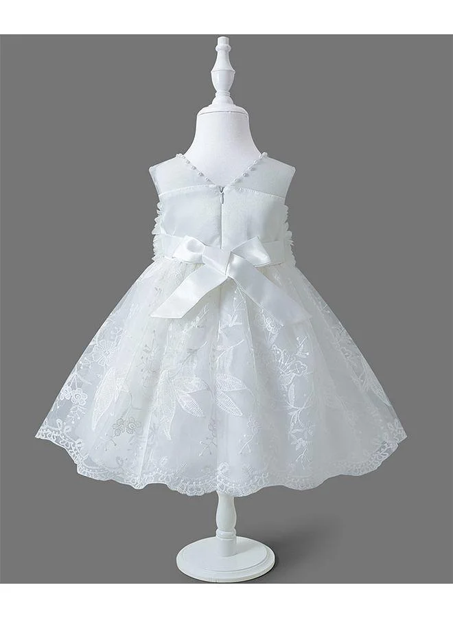 Mark & Mia Mark & Mia Floral Embroidery & Ruffles Detailed Sleeveless Party Wear Frock - White