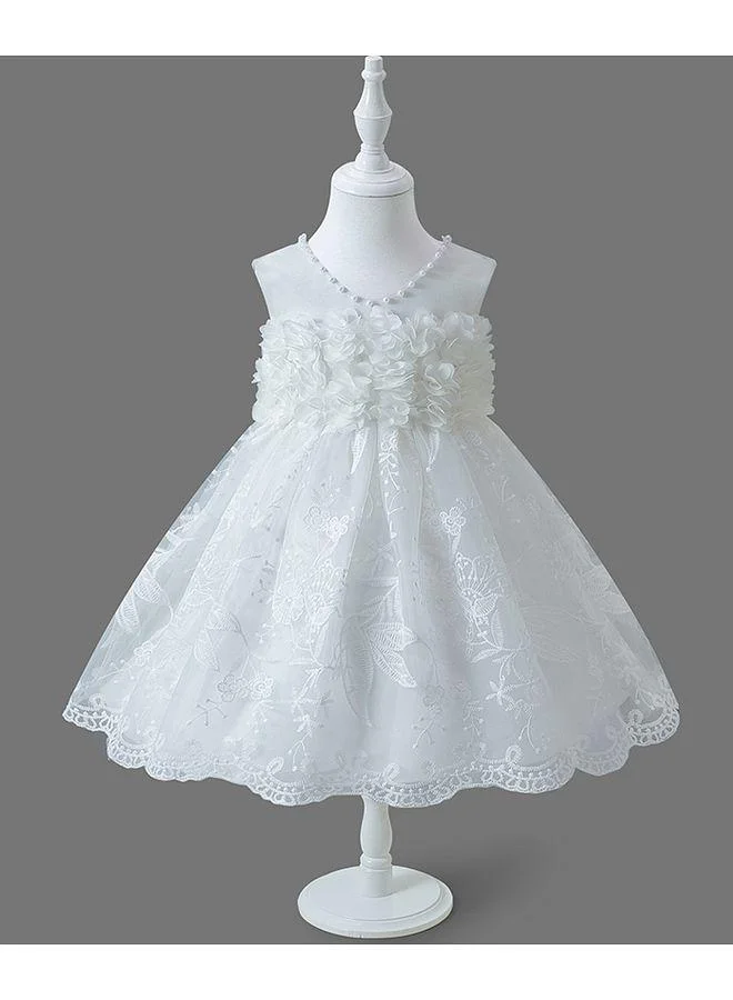 Mark & Mia Mark & Mia Floral Embroidery & Ruffles Detailed Sleeveless Party Wear Frock - White