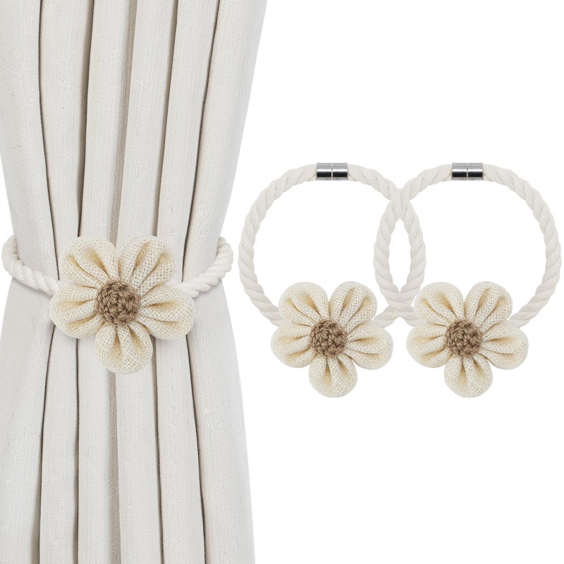 KLOGTSIND Magnetic Curtain Tiebacks, 2 Pack Flower Curtain Holdbacks for Draperies, Elegant Curtain Tie Backs for Boho Bedroom Decor, Toddler Girl Room Decor, Baby Nursery Decor - Image 1
