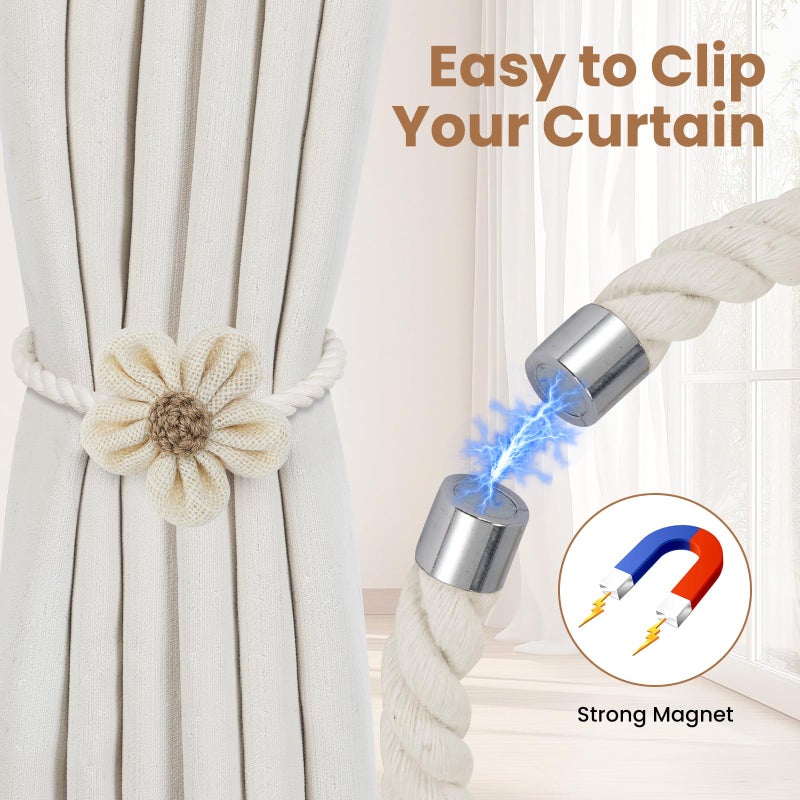 KLOGTSIND Magnetic Curtain Tiebacks, 2 Pack Flower Curtain Holdbacks for Draperies, Elegant Curtain Tie Backs for Boho Bedroom Decor, Toddler Girl Room Decor, Baby Nursery Decor - Image 2