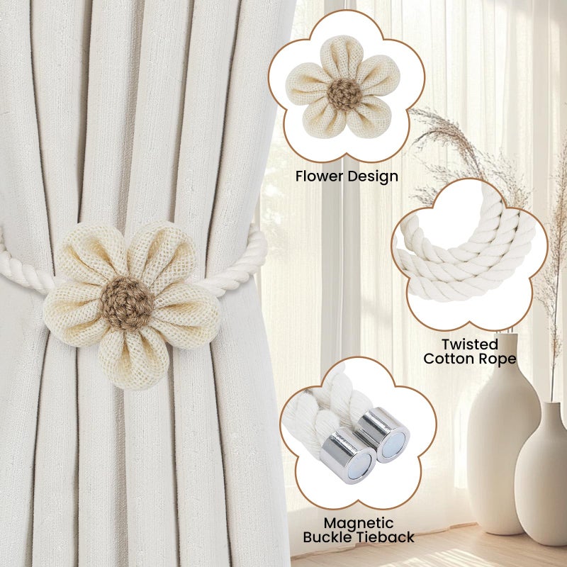 KLOGTSIND Magnetic Curtain Tiebacks, 2 Pack Flower Curtain Holdbacks for Draperies, Elegant Curtain Tie Backs for Boho Bedroom Decor, Toddler Girl Room Decor, Baby Nursery Decor - Image 3