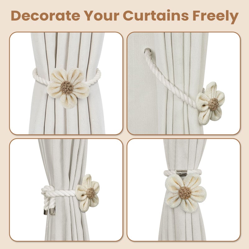 KLOGTSIND Magnetic Curtain Tiebacks, 2 Pack Flower Curtain Holdbacks for Draperies, Elegant Curtain Tie Backs for Boho Bedroom Decor, Toddler Girl Room Decor, Baby Nursery Decor - Image 4