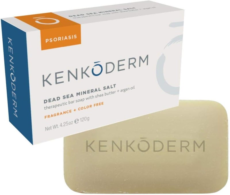 Kenkoderm Psoriasis Mineral Salt Soap with Argan Oil  Shea Butter 425 oz 1 Bar Dermatologist Developed Skin Care for Soothing  Moisturizing Psoriasis Eczema  Rosacea Fragrance  Color Free