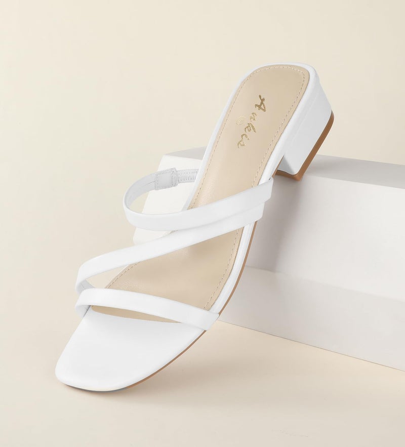 Ankis Women White Heels-Sandals for Women 2025 Strappy Square Open Toe Low 1 Inch Chunky Block Slip on Heeled Sandal Mule - Image 3