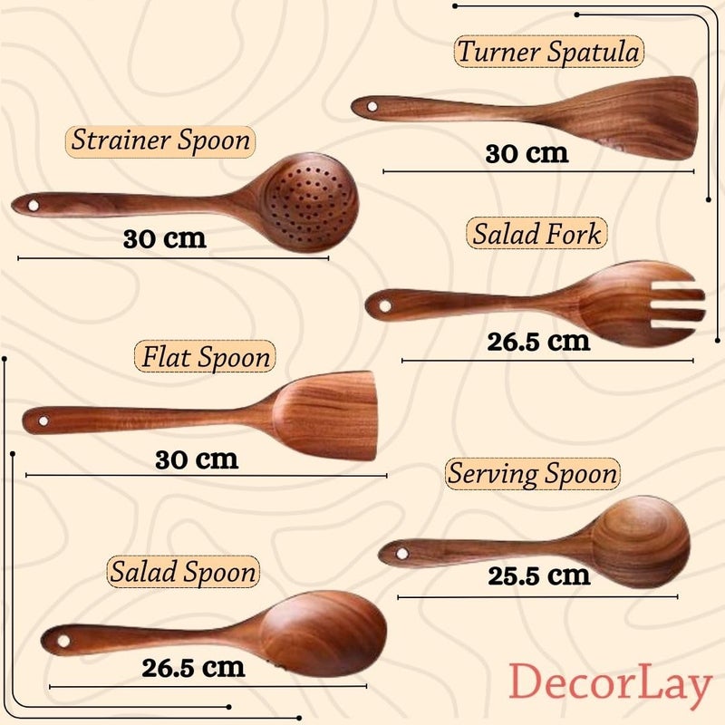 Decorlay Wooden Spoons for Cooking Kitchen Utensils Set Non Stick Spoon Wood Utensil Cooking Spatulas Set Set of 6 - Image 3
