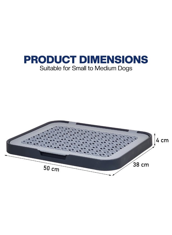 أن ان سي بيتس مرحاض للكلاب مع حامل وسادات شبكية قابلة للفصل، تصميم بمقبض، وقاعدة غير قابلة للانزلاق، صينية تدريب قابلة لإعادة الاستخدام للكلاب الصغيرة والمتوسطة، مثالية للاستخدام الداخلي/الخارجي، 50 سم (أزرق داكن) - Image 2