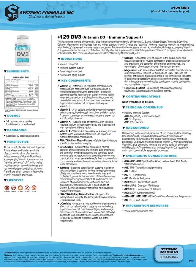 DV3 BioNutriment Vitamin D3 Plus Immune Support