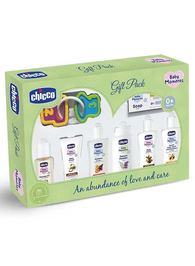 Chicco Baby Delight Set (Green ) Large Gbw 100Ml + Shampoo 100Ml + Talc 75G + Massage Oil 100Ml + Lotion 100Ml + Soap 75G + Baby Cream 50G + Easy Grasp Keys - Image 1