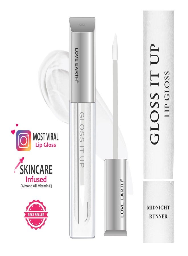 Love Earth Liquid Lip Gloss Midnight Runner For Soft & Dewy Lips Enriched With Vitamin E & Almond Oil|Lip Color For Glossy Look|Lightweight Non Sticky Lip Shiner For Moisturizing Lips, 3ml Transparent - Image 2