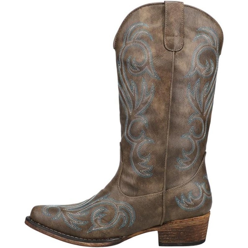 ROPER Riley Round Toe Cowboy Boots for women: genuine leather western boots in brown with intricate stitching and cushioned insole for all-day comfort - Image 3